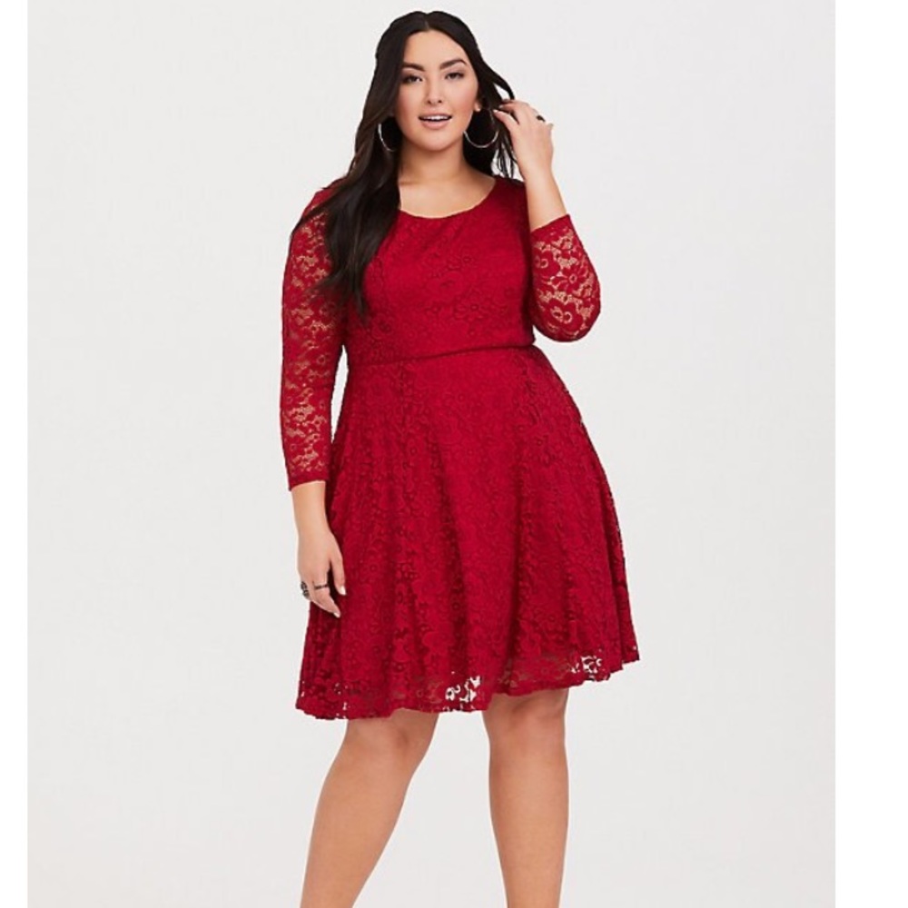 Red Lace Skater Dress - Torrid Size 1 (14/16)
